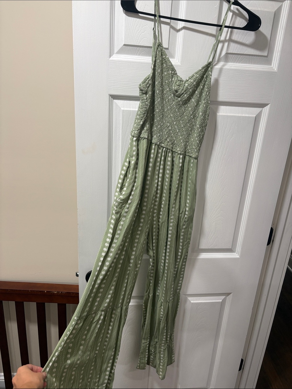Sincerely Jules Sage Green Smocked Wide-Leg Jumpsuit